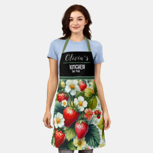 Boho Strawberry Apron - Personalized Floral Design