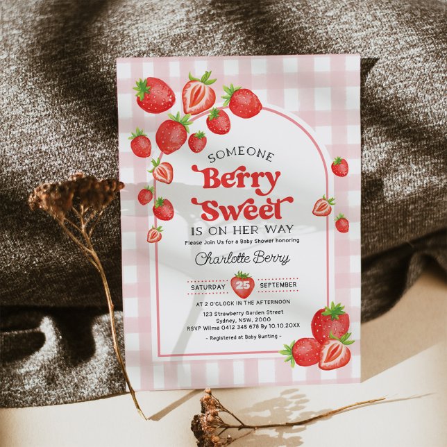 Boho Strawberry Baby Shower Berry Sweet Baby Girl Invitation (Creator Uploaded)