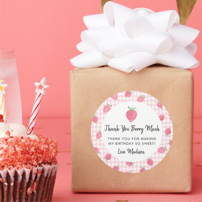 Boho Strawberry Berry Sweet Birthday Classic Round Sticker (Party)