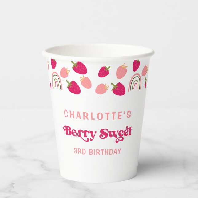 Boho Strawberry Berry Sweet Birthday  Paper Cups (Front)