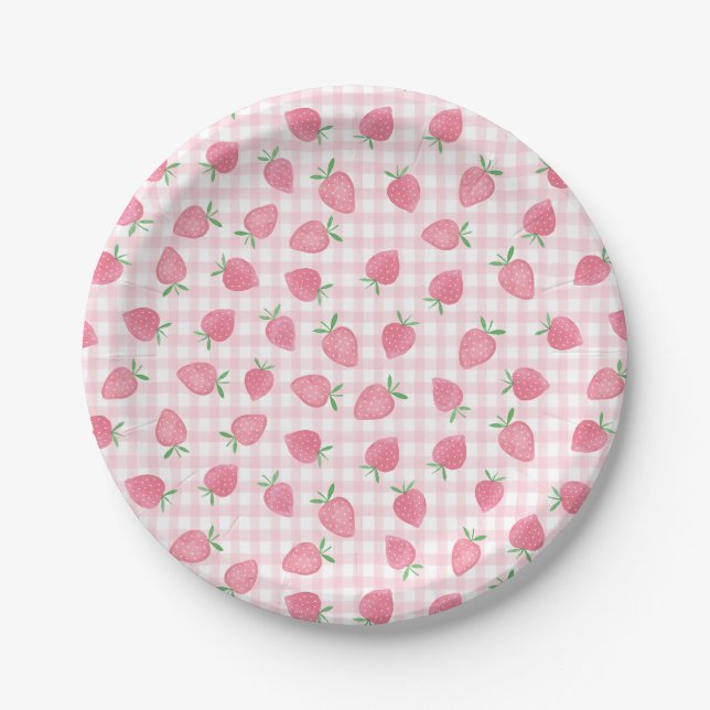Boho Strawberry Berry Sweet Birthday Paper Plate (Front)