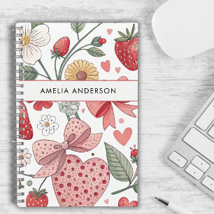 Boho Strawberry Coquette Floral Girly Pink  Notebook