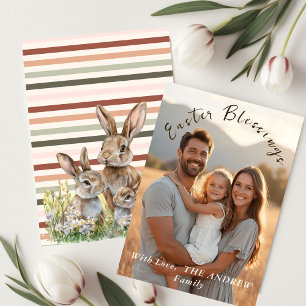 Boho Stripes Pastel Easter Photo Holiday Card