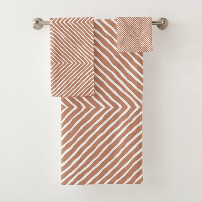 Boho Stripes Pattern (Terracotta and White) Bath Towel Set (Insitu)