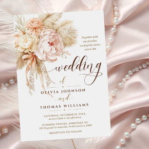 Boho style Chic Elegant Bow Creamy Floral Wedding  Invitation