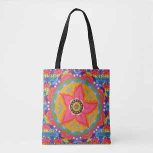 Boho Style Coral Floral Motif Tote Bag