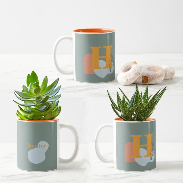 Boho Style Custom Monogram and Name Coloured Two-Tone Coffee Mug (Creator Uploaded)