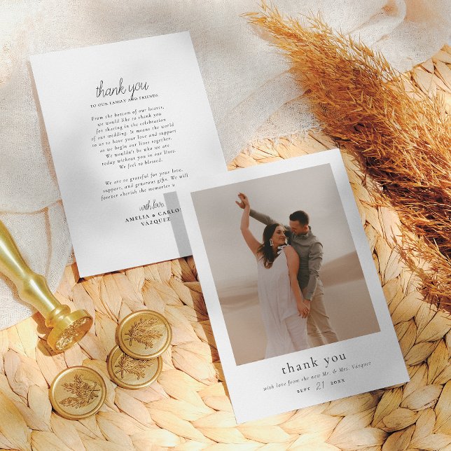 Boho Style & Elegant Simple Photo Wedding Thank You Card (Creator Uploaded)