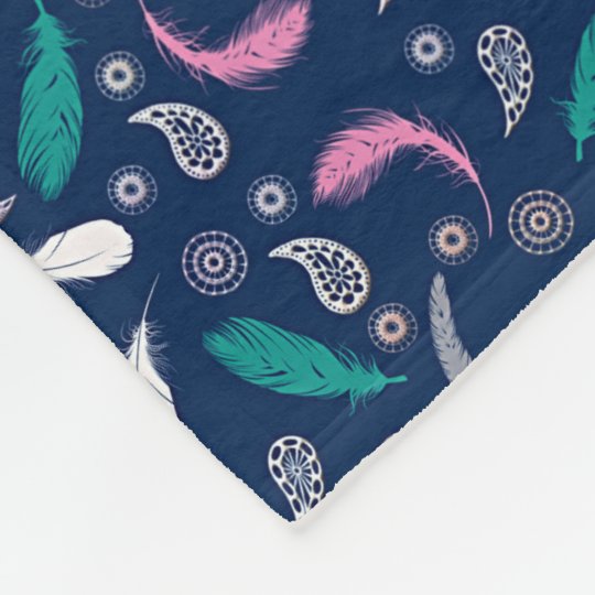 boho style feathers pattern fleece blanket