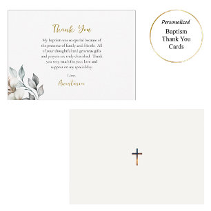 Boho Style Flower and Leaves Orthodox Baptism      Thank You Card
