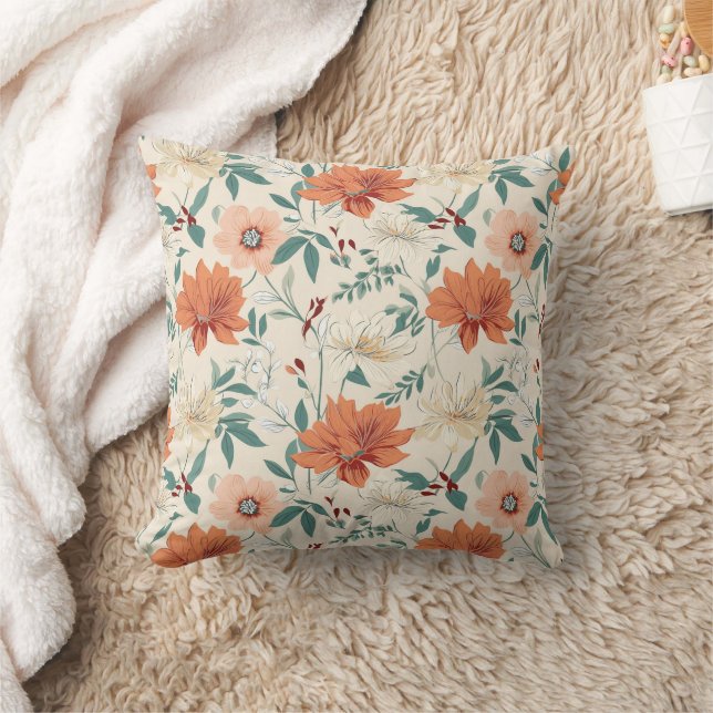 Boho style flowers pattern light colours cushion (Blanket)