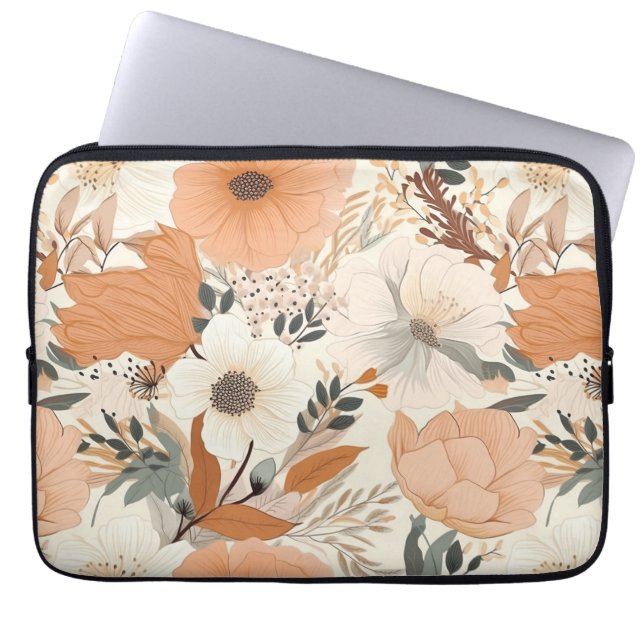 Boho style flowers pattern light colours laptop sleeve (Front)