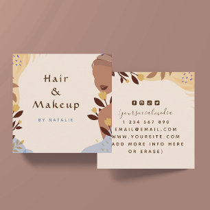 Boho Style Girl Illustration Makeup Hair Earthy Square Business Card
