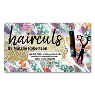 Boho Style Gold Brushed Salon Tools Magnetic Business Card