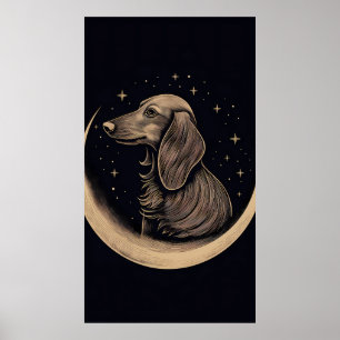 Boho-Style Minimalist Line Art Of a Dachshund Poster