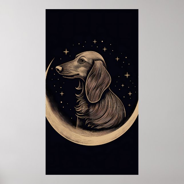 Boho-Style Minimalist Line Art Of a Dachshund Poster (Front)