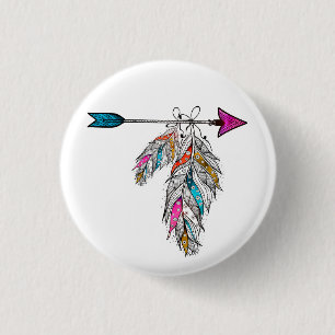 boho style ornamental feathers hanging 3 cm round badge