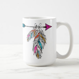 boho style ornamental feathers hanging coffee mug