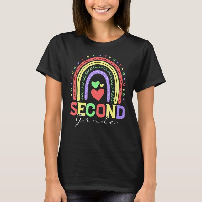 Boho Style Rainbow Second Grade Pastel Back To Sch T-Shirt (Front)