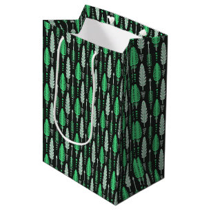 boho style retro ethnic feather green pattern medium gift bag
