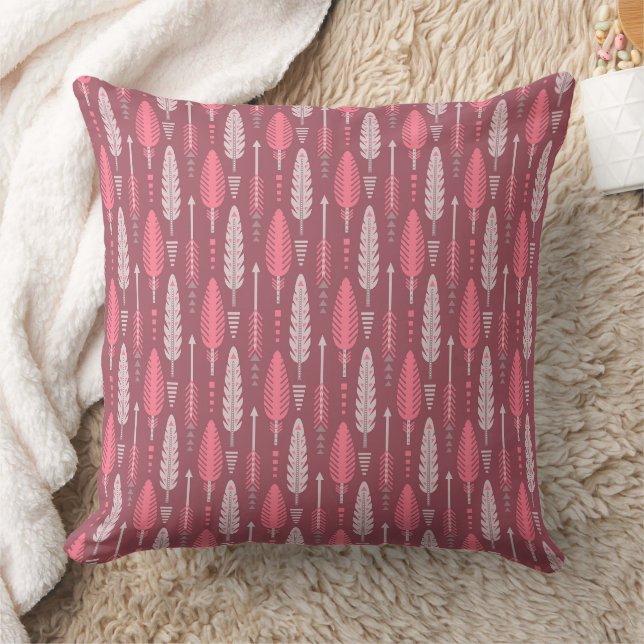 boho style retro ethnic feather pink pattern cushion (Blanket)
