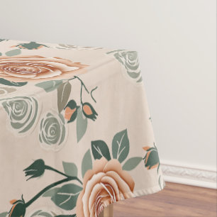 Boho Style Roses In Pastel Orange And Sage Green  Tablecloth