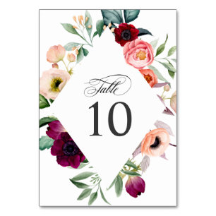 Boho Style Rustic Elegant Wedding Floral Frame Table Number