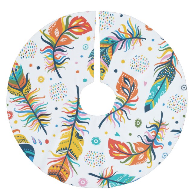 Boho style, seamless feather pattern. brushed polyester tree skirt (Front)