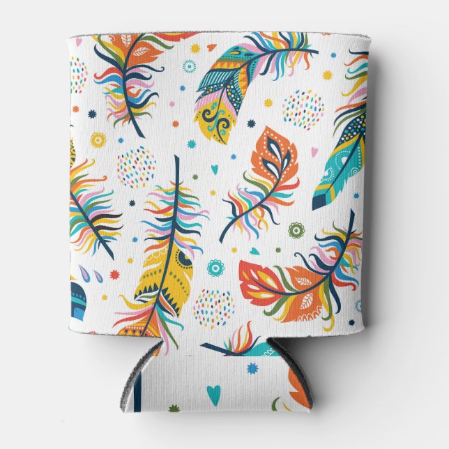 Boho style, seamless feather pattern. can cooler (Front)