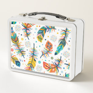 Boho style, seamless feather pattern. metal lunch box