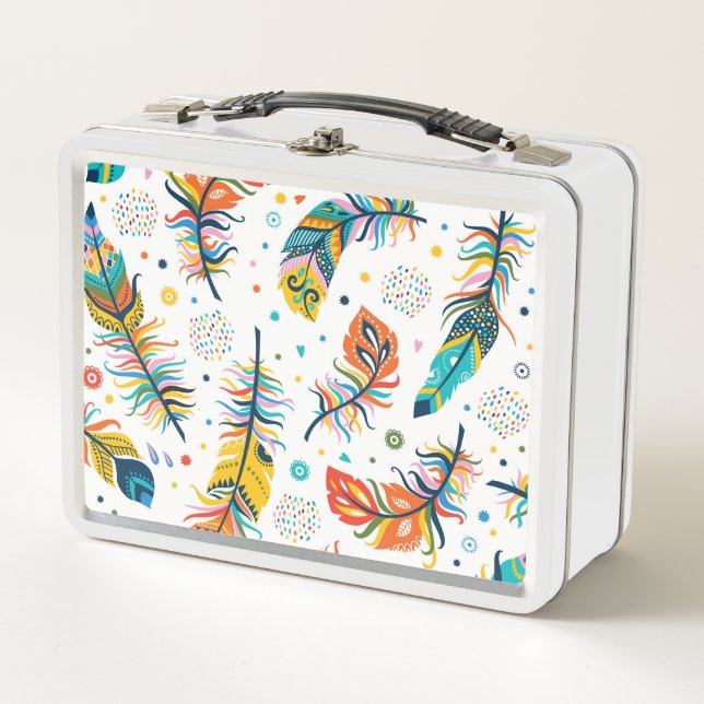 Boho style, seamless feather pattern. metal lunch box (Front)