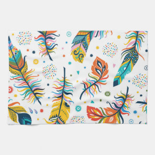 Boho style, seamless feather pattern. tea towel