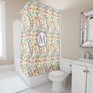 Boho Style Summer Wildflower Monogram Shower Curtain