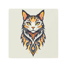 Boho Style Symmetrical Feline Illustration