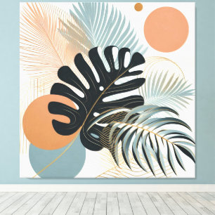 boho style tropical leaf painting art canvas print