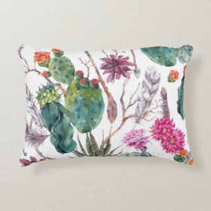 Boho Style, Vintage Cactus Watercolor. Decorative Cushion