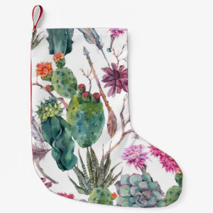 Boho Style, Vintage Cactus Watercolor. Small Christmas Stocking