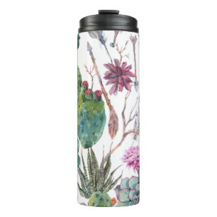 Boho Style, Vintage Cactus Watercolor. Thermal Tumbler