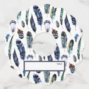 Boho Style Watercolor Feathers Place Card Wine Glass Tag