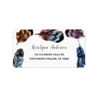 Boho Style Watercolor Feathers Return Address