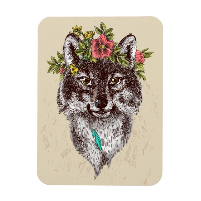Boho Style Wolf Halo Portrait Magnet (Vertical)