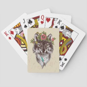 Boho Style Wolf Halo Portrait Playing Cards
