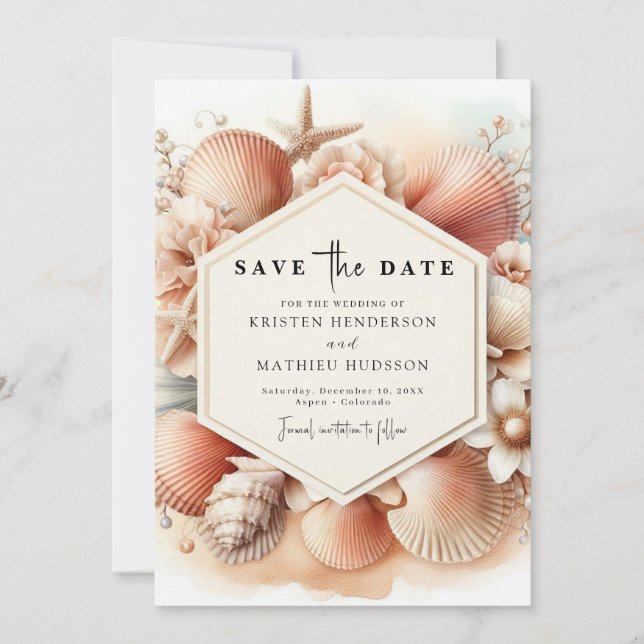 Boho Stylish Beach Wedding Save The Date (Front)