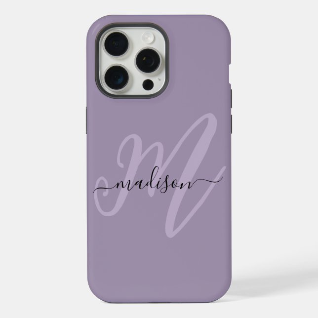 Boho Stylish Lavender Script Monogram and Name iPhone Case (Back)