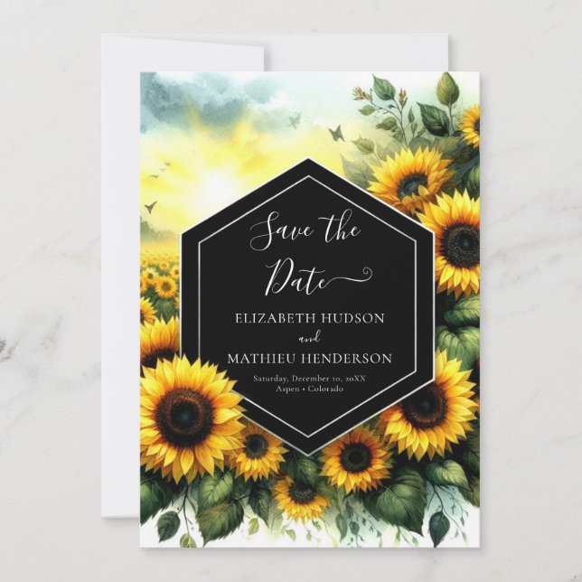 Boho Stylish Sunflower Wedding Save The Date (Front)