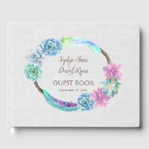 Boho Succulent Cactus Wreath Wedding Guest Book