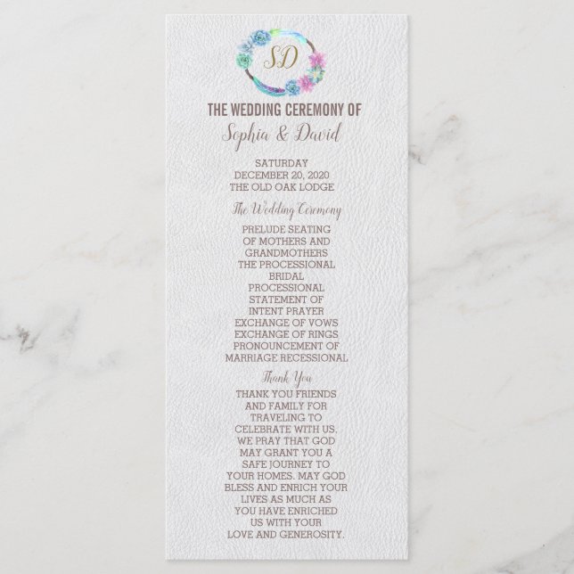 Boho Succulent Cactus Wreath Wedding Program Programme (Front)