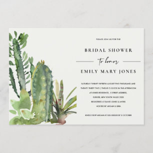 BOHO SUCCULENT DESERT CACTI FAUNA BRIDAL SHOWER INVITATION