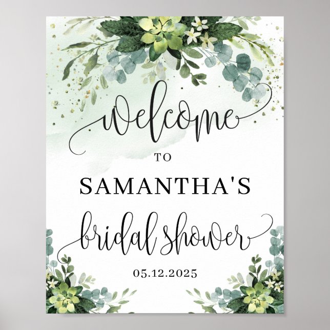 Boho succulent floral bridal shower welcome sign (Front)