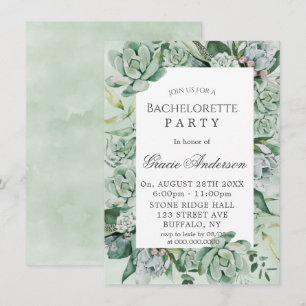 Boho Succulent Greenery Bachelorette  Party Invitation